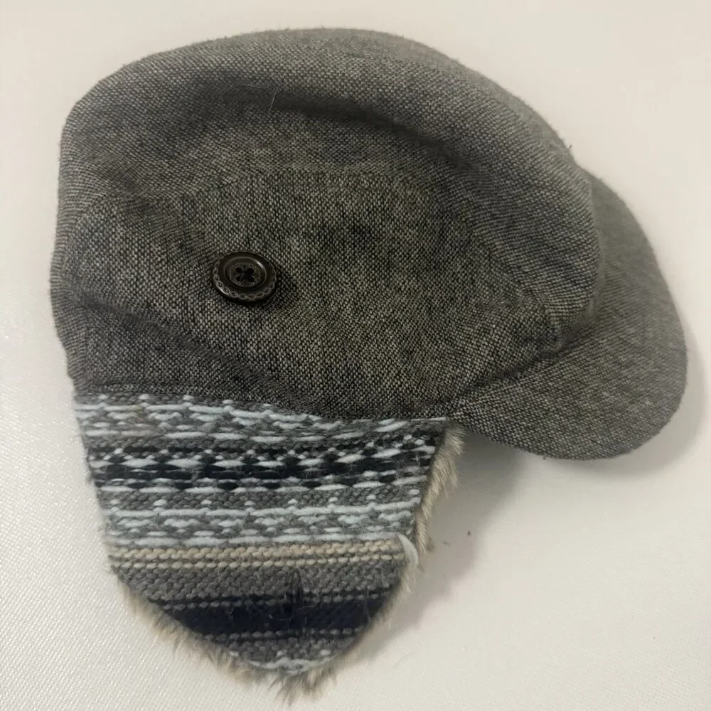 Duluth Trading Co Wool Fair Isle Fur Winter Flap Trapper Gray Gorpcore Hat S/M